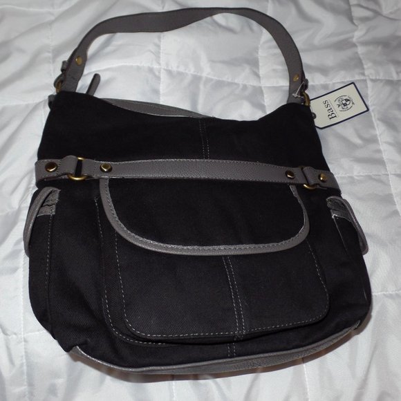 Large Bass black canvas purse NWT Gray straps/trim - Picture 1 of 9